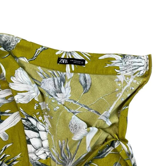 Zara Midi Skirt Womens Size M Green Botanical Floral Fall A-Line Polyester Zip - Picture 7 of 9